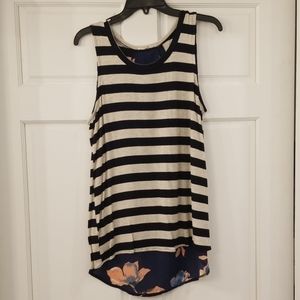 Striped tank with sheer fabric back